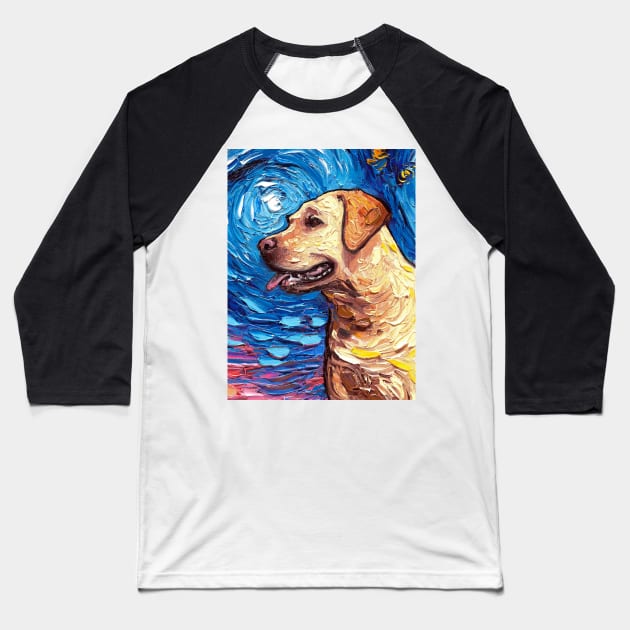 Yellow Labrador Night (portrait) Baseball T-Shirt by sagittariusgallery